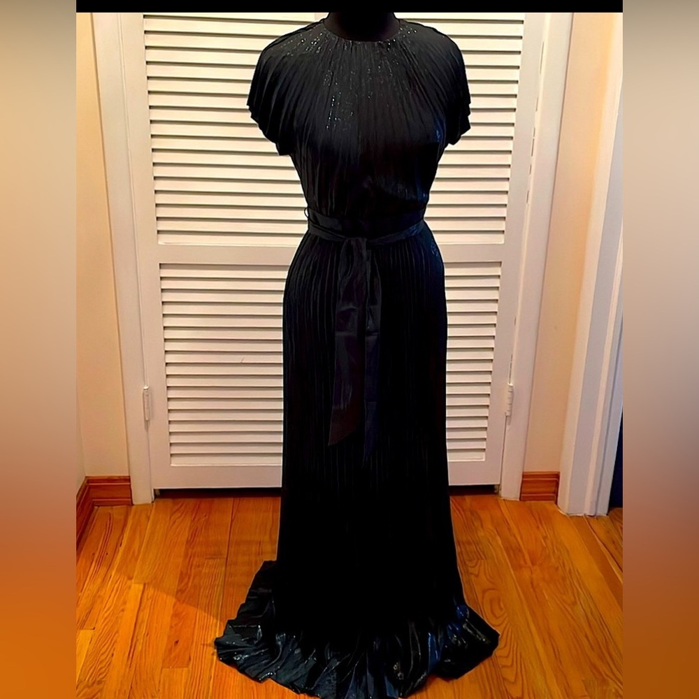 NWT gown dress” & other stories” dark green shimmer size 6 , back zipper  belt